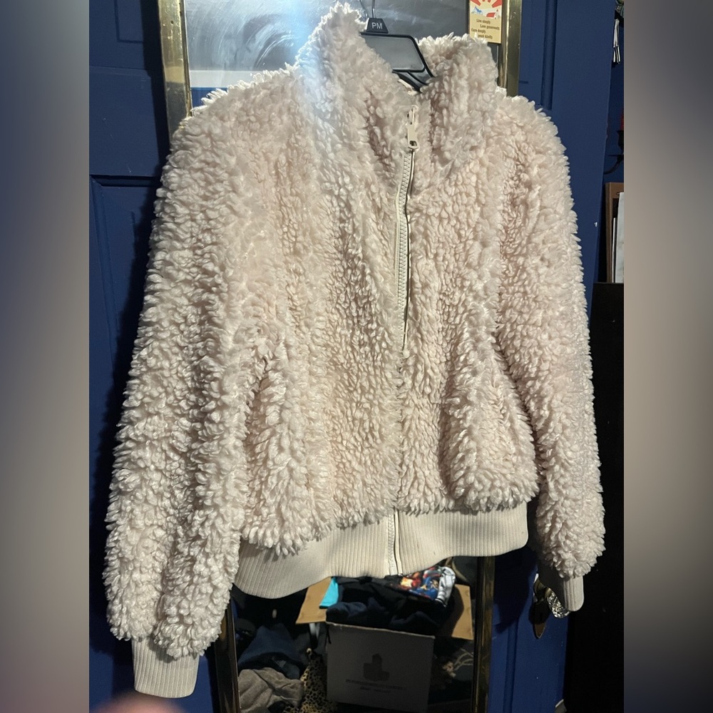 Zara Cream Teddy Sherpa Zip Jacket